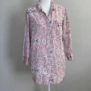 Victoria's Secret Sleepshirt Nightgown Pink Blue Paisley Print Long Sleeve Sz M